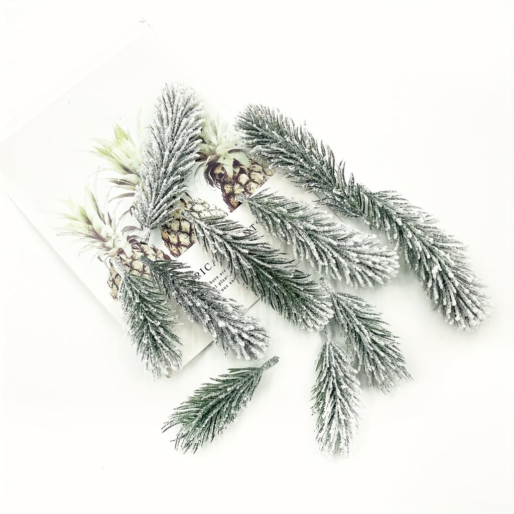 20pcs Artificial PE White Flocking Pine Branches Festive Christmas Tree Decoration DIY Home Party Ornaments Aesthetic Room Decor
