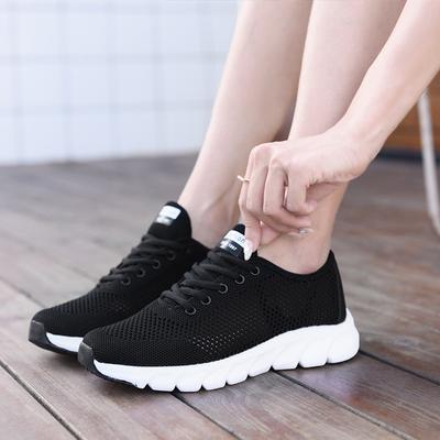 Damenschuhe Sommer Neu Atmungsaktive Schuhe aus Fly-Knit Bequem Koreanische Version Vielseitig Schnürung Hohl Grobes Netz Freizeitschuhe