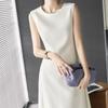 Sleeveless Crew Neck Skirt Solid Slimming Elegant Long Perfect for Office and and Winter [SDSXZWG] Women's Dress, Color, Simple, Dress, Casual, Skirt,