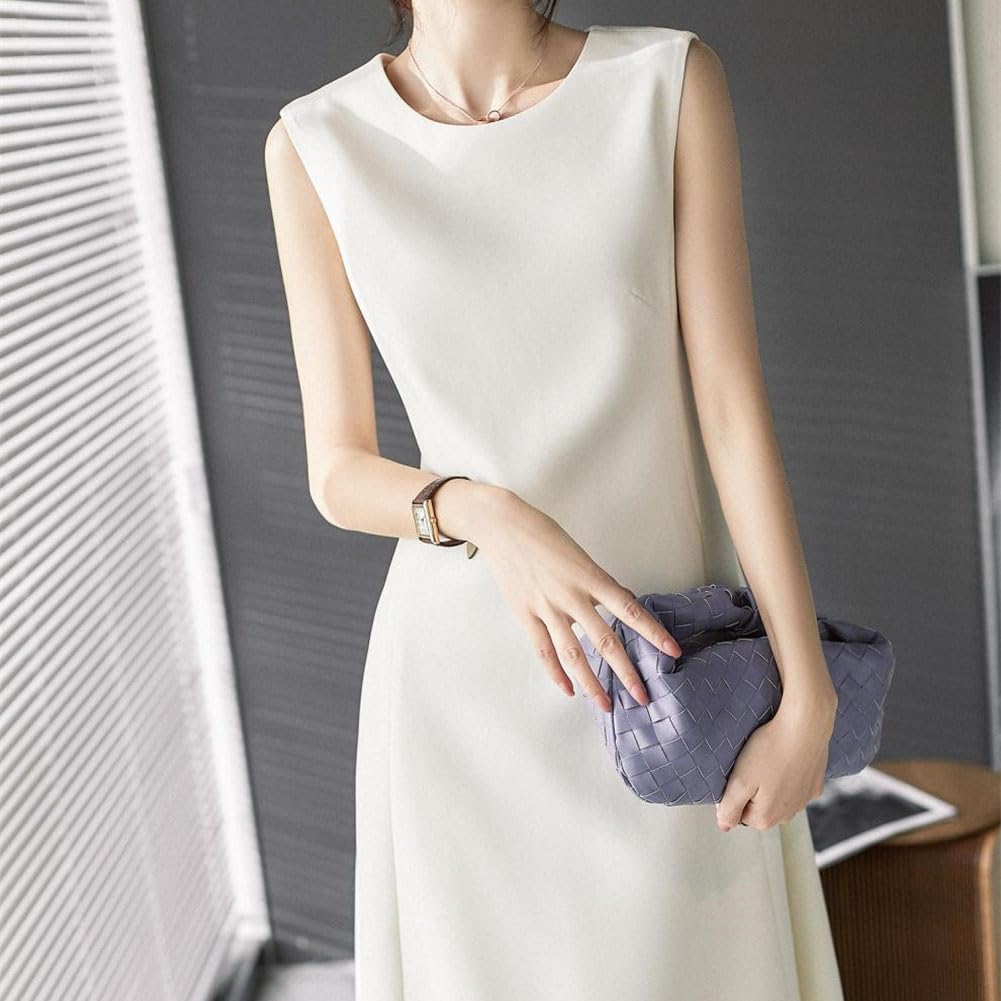 Sleeveless Crew Neck Skirt Solid Slimming Elegant Long Perfect for Office and and Winter [SDSXZWG] Women's Dress, Color, Simple, Dress, Casual, Skirt,