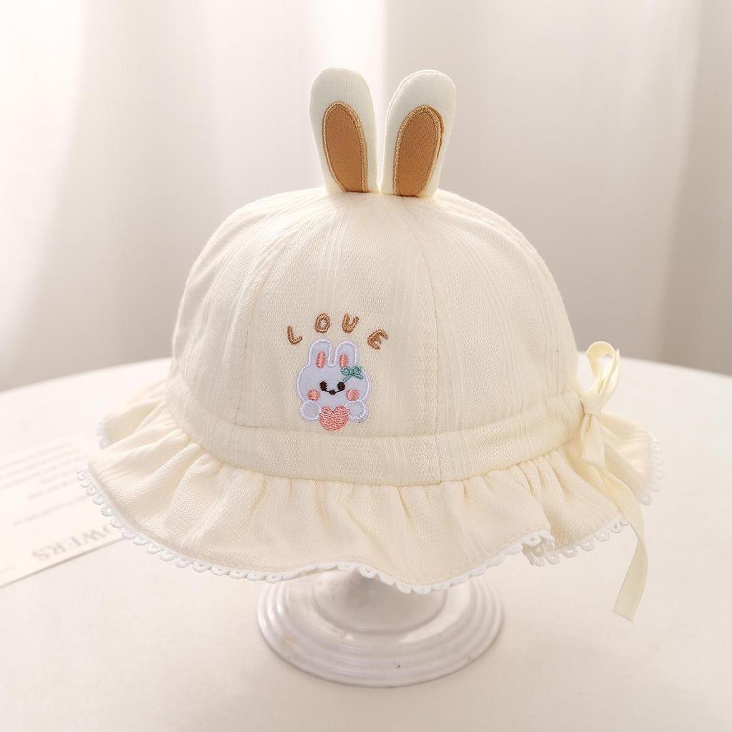 Cute Rabbit Baby Girl Bucket Hat Lace Ruffle Fisherman Cap for Toddler Kids Adjustable Drawstring Basin Caps