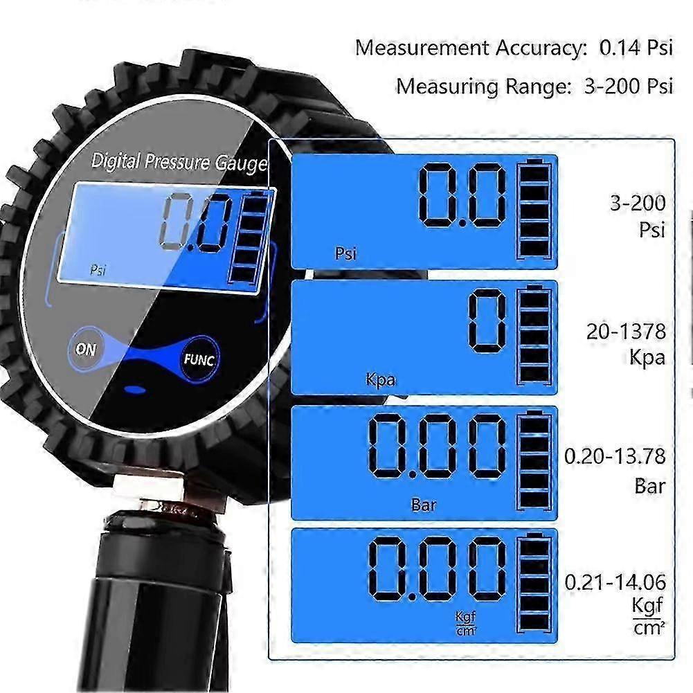 0 to 200 PSI LCD Digital Tire Pressure Gauge for Car 1 4 Inch NPT Air Valve Measurement Tool for Automotive Maintenance