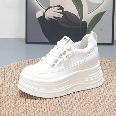 Mode 8CM Damen Low Cut Atmungsaktiv Ausgehöhlt Sneakers Sommer Mode Freizeitschuhe Dicke Sohle Leicht Vielseitig Einfarbig