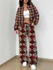 Retro Diamond Print Set for Women's Vintage In the New European and American Women's Outfit for Autumn and Winter