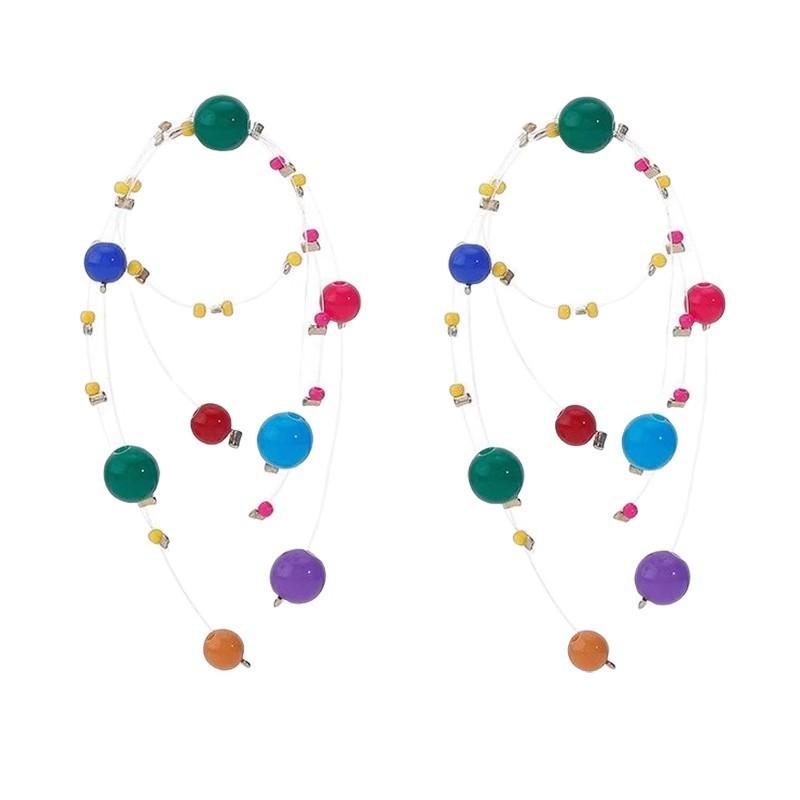 Dopamine Color Exaggerated Beaded Earrings Girlish Heart Personality Fun Earrings Female Sweet Cool Temperament Long Ears