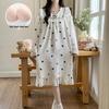 Spring & Autumn Lace Long Sleeve Cotton Nightgown with Fixed Chest Pad