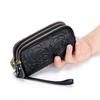 Cross-border leather clutch bag, women's new three-layer zipper, mobile phone small bag, simple mother small clutch bag