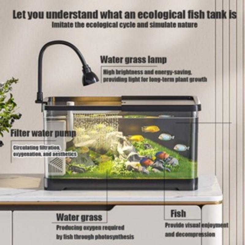 360° HD Aquarium Fish Tank Household Landscape Design Lazy Fish Tank Set Desktop Fish Aquarium Filter