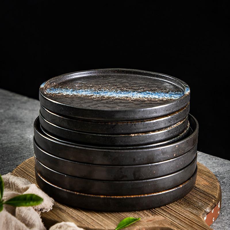 Japanese Sashimi Plate, Nordic Western Food, Steak Salad Plate, Hot Pot Plate, Household Black Ceramic Tableware