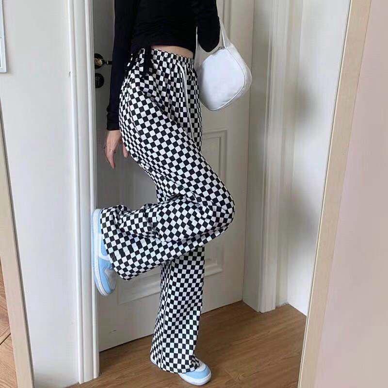 Drapey Plaid Wide-Leg High-Waisted Women's Summer Pants