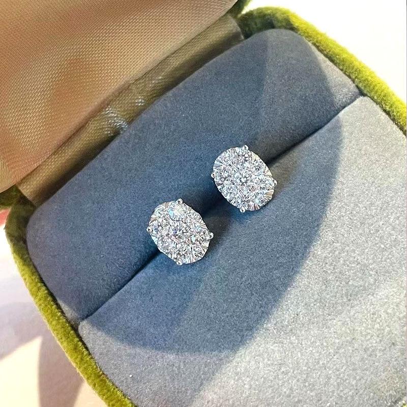 Full Diamond Oval Stud Earrings For Women, Korean Exquisite Mini Light Luxury Commuter Earrings