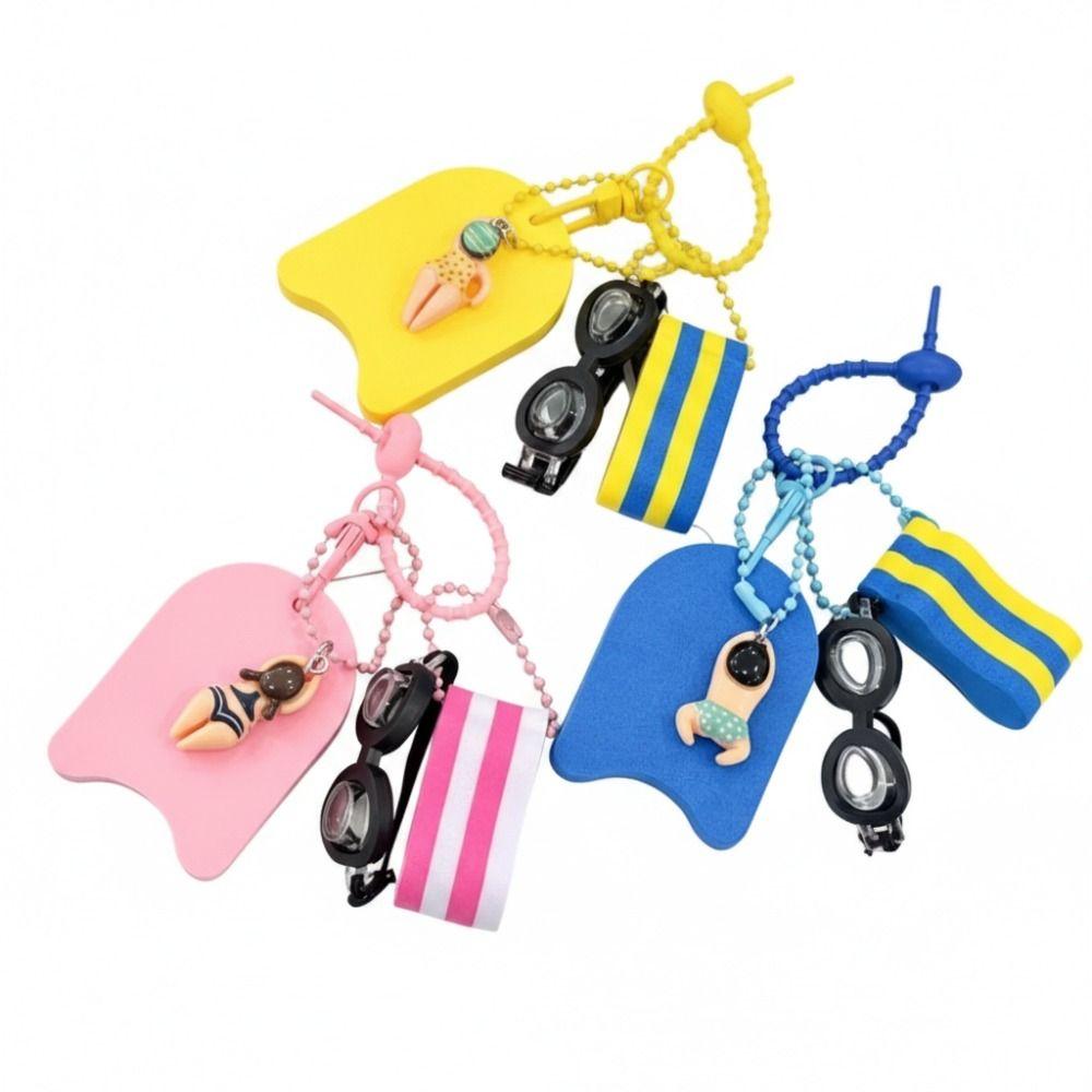 Floatable Swim Keychain Cartoon Style Goggle Pendant Anti-Loss Kickboard Charm Swimming Pool