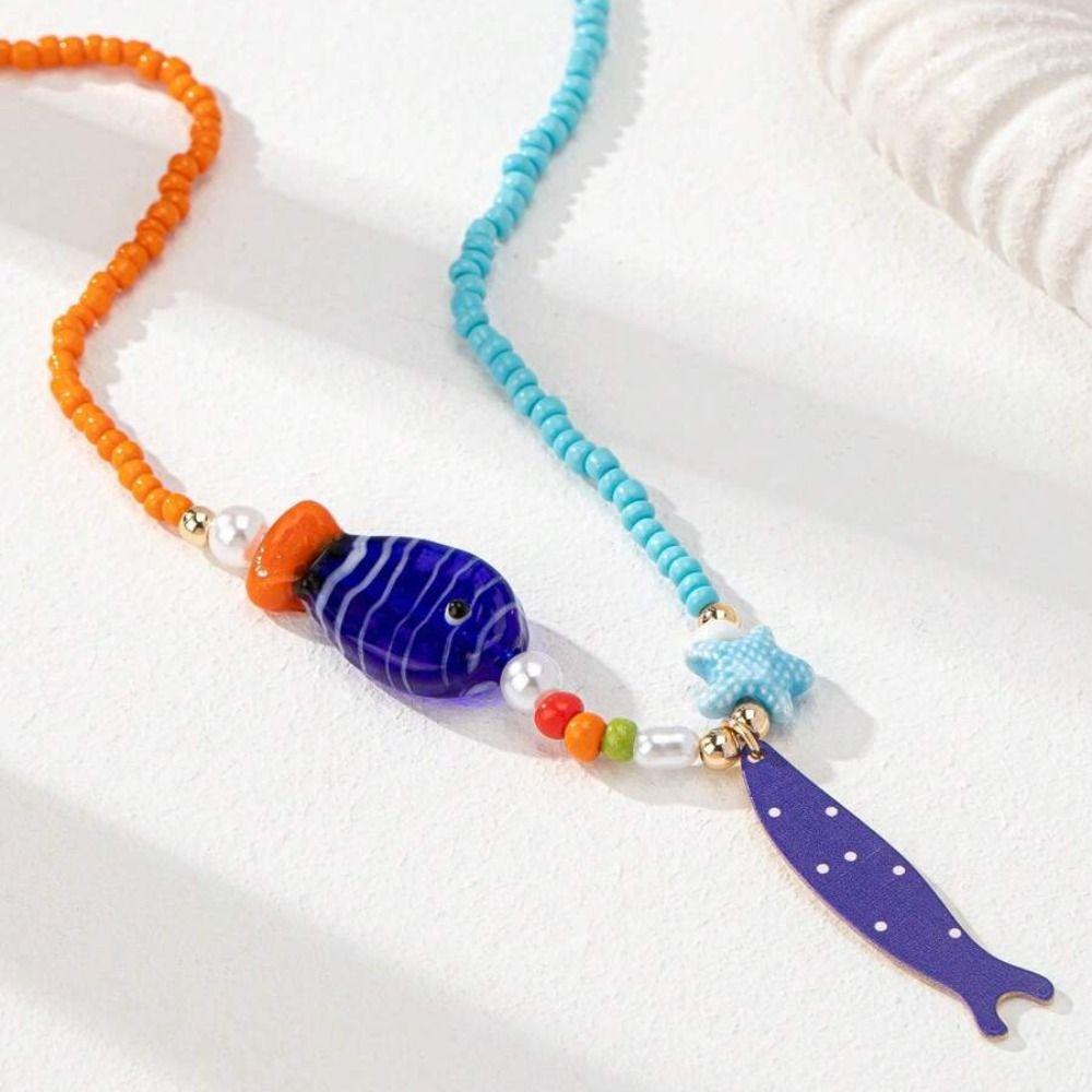 Ethnic Style Conch Fish Pendant Necklace Flower Ocean Series Necklace Nylon Rope Necklace  Women
