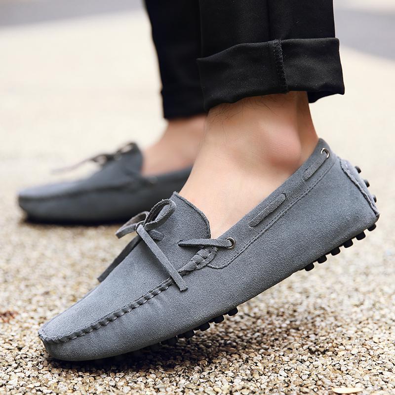 Blue Leather Suede Loafers Men Casual Shoes Moccasins Handmade Slip On Men's Flats Fashion Men Shoes Male Driving Shoes Size 48