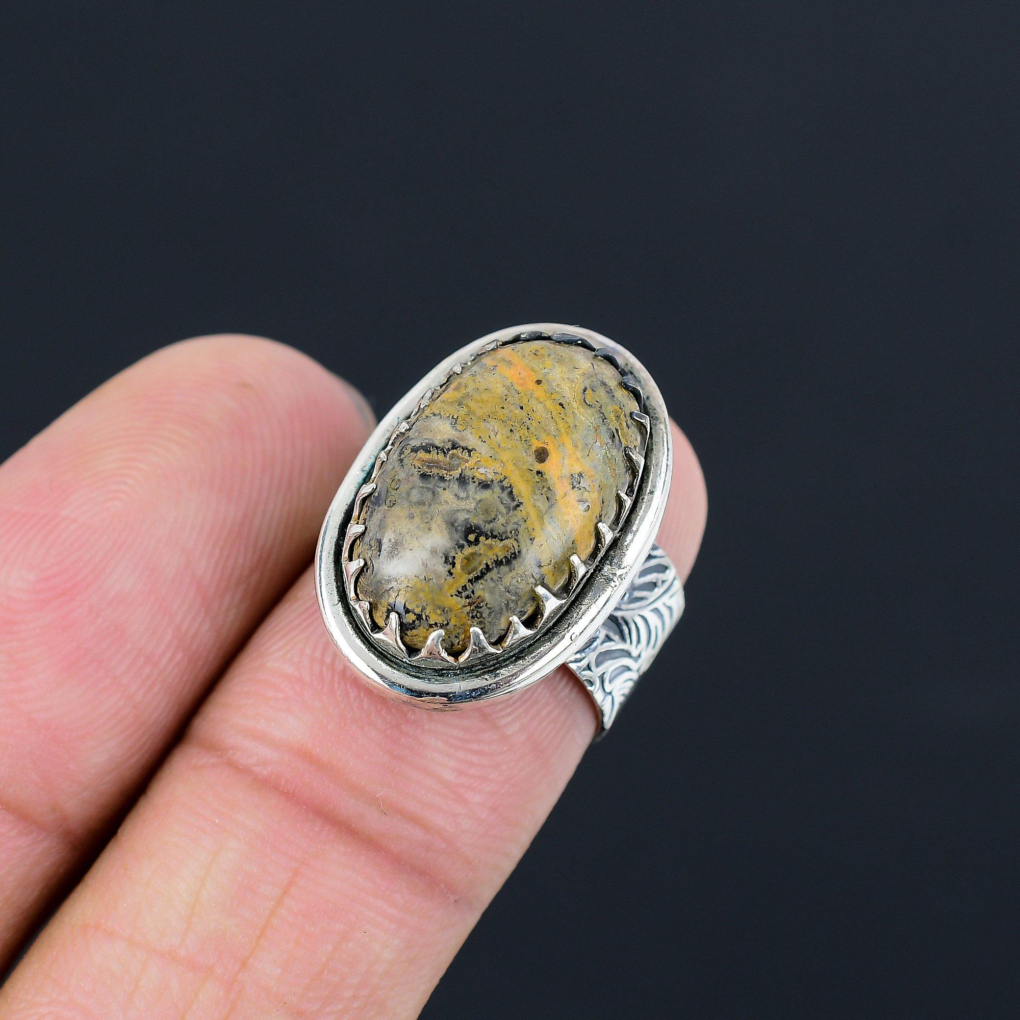 Friendship Day Deal Sterling Silver Asteroid Jasper Gemstone Promise Ring US 6.5 6.5