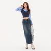 American Retro High Waist A-Line Denim Skirt with Slit and Patchwork - Spring 2026 Collection