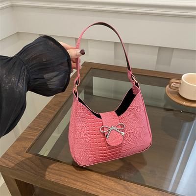 French Fashion Niche Design Bow Crocodile Pattern Shoulder Bag 2025 Autumn New High-value Armpit Bag