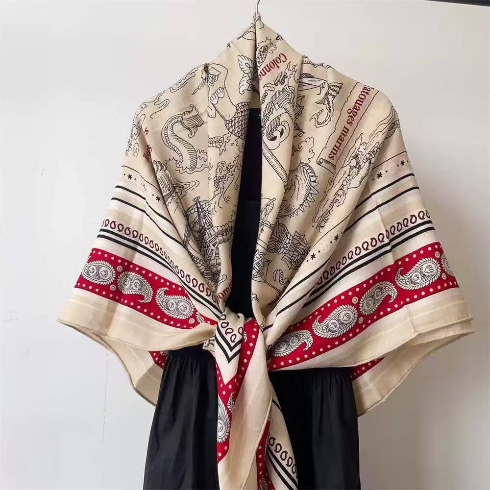 

Весенне-осенний новый большой платок с узором «гусиная лапка» 140, женский шарф из шелка и шерсти класса люкс, универсальный теплый шарф 140cm