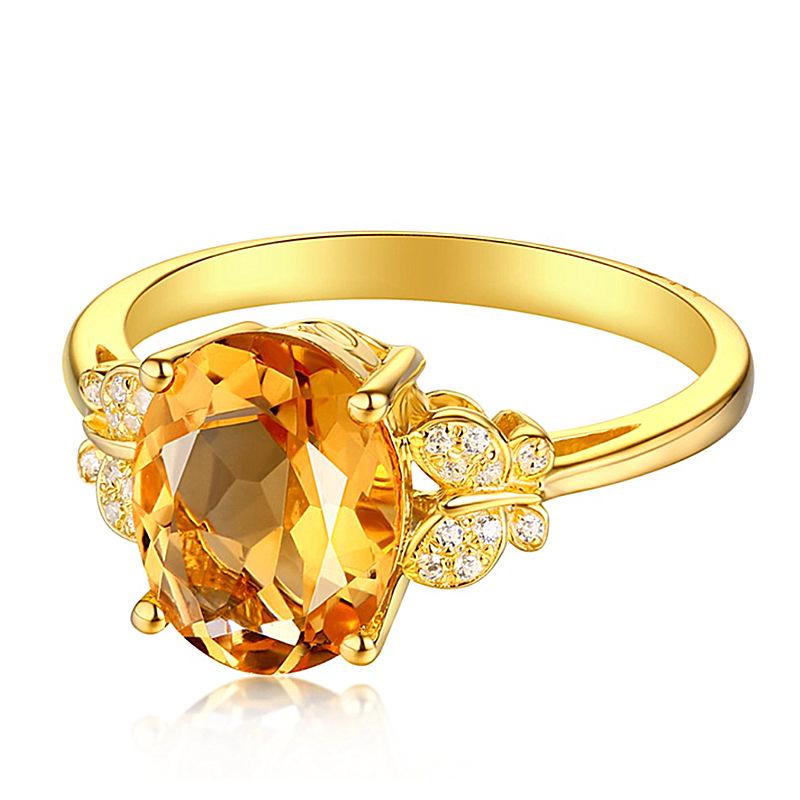 Yellow Crystal Butterfly Dance Diamond Ring - 18K Gold-Plated European & American Style