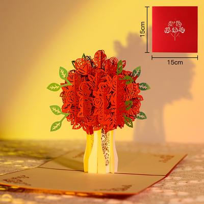 Stereoskopowe róże 3D Pop Up Love Card z kopertą Walentynki urodziny rocznica karta z pozdrowieniami dla par pocztówka