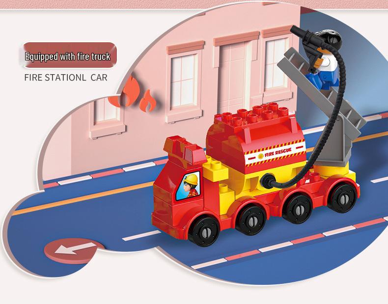 Children's Educational Building Blocks - Police and Fire Station Set with Engineering Vehicles, Large Pieces, Ideal Gift for Boys