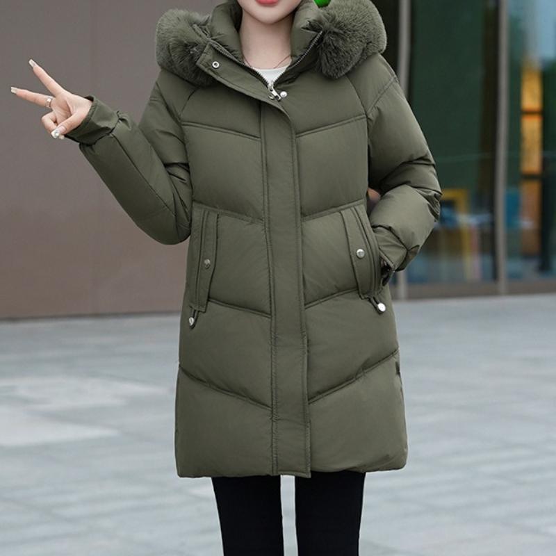 VEZFAA Damenmode Casual Herbst Winter Einfarbig Druck Langarm Jacken & Mäntel Daunenmäntel