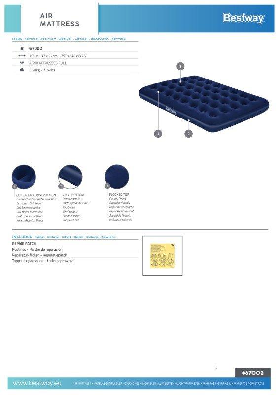 Samt-Luftmatratze 191x137x22cm Bestway 67002