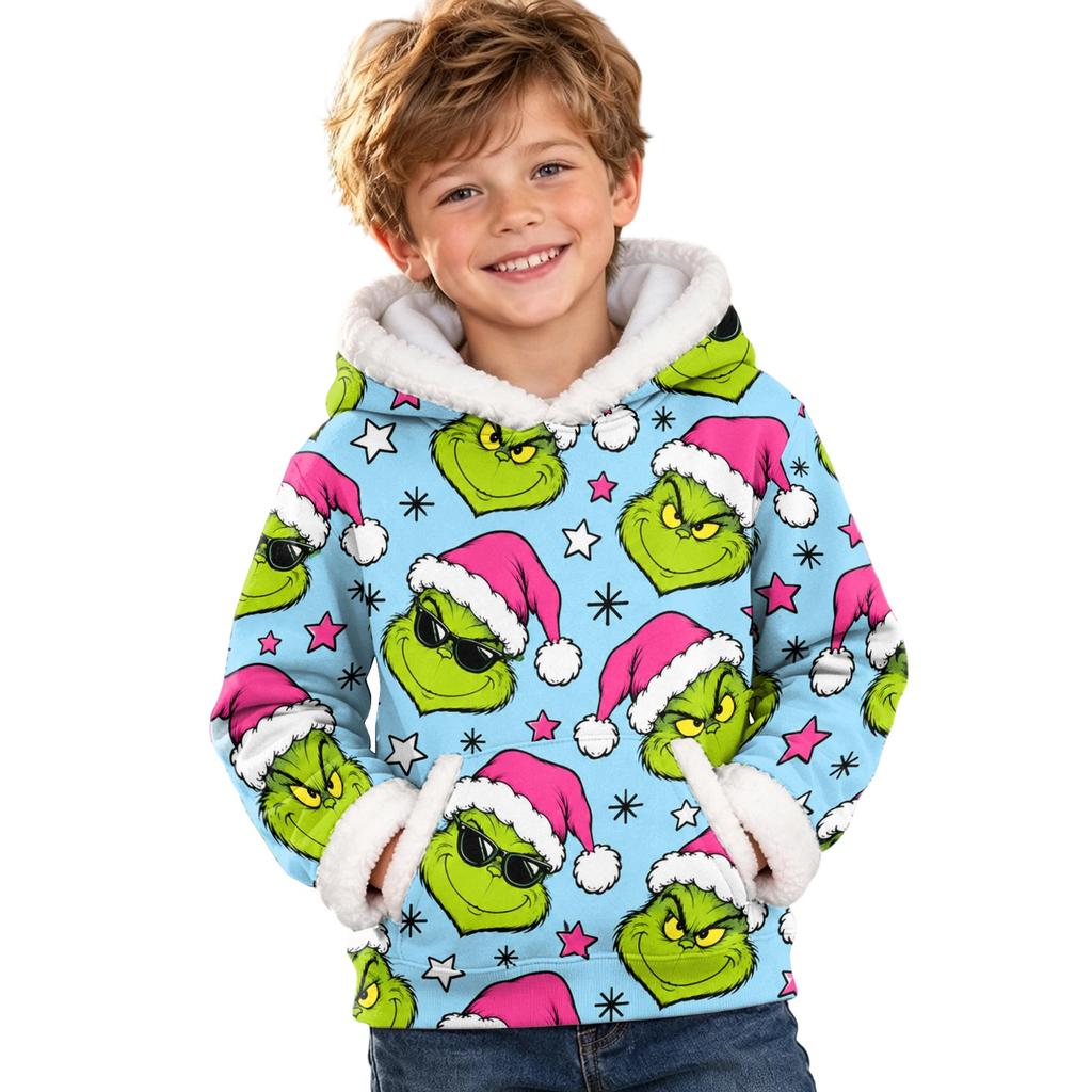 Kids Long Sleeve Christmas Print Hoodie Casual Pullover Top for Holiday Wear