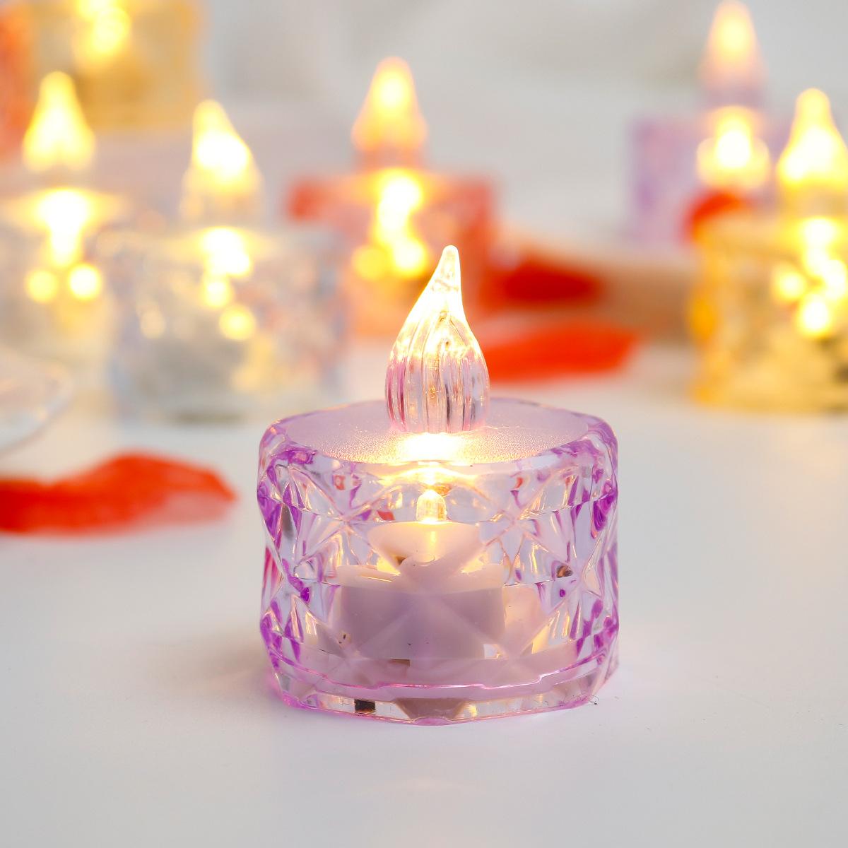 

6pcs LED Electronic Candle Light Ins Rose Tea Wax Transparent Crystal Night Light Christmas Gift KTY 6 PCS фиолетовый