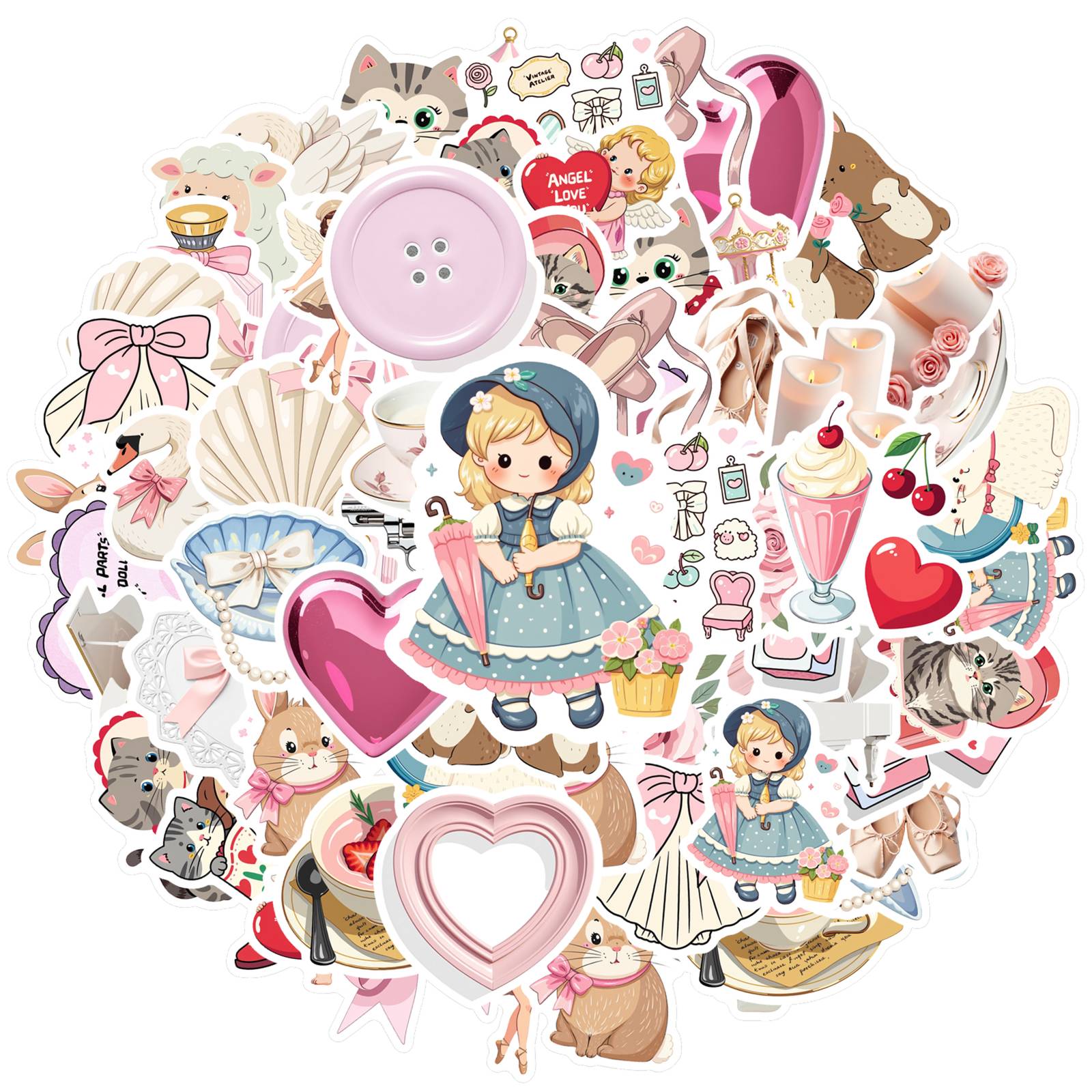35pcs-50pcs Fantasy Ballerina Stickers Vintage Cute Animals Stationery Stickers Stickers For DIY Phone Guitar Laptop