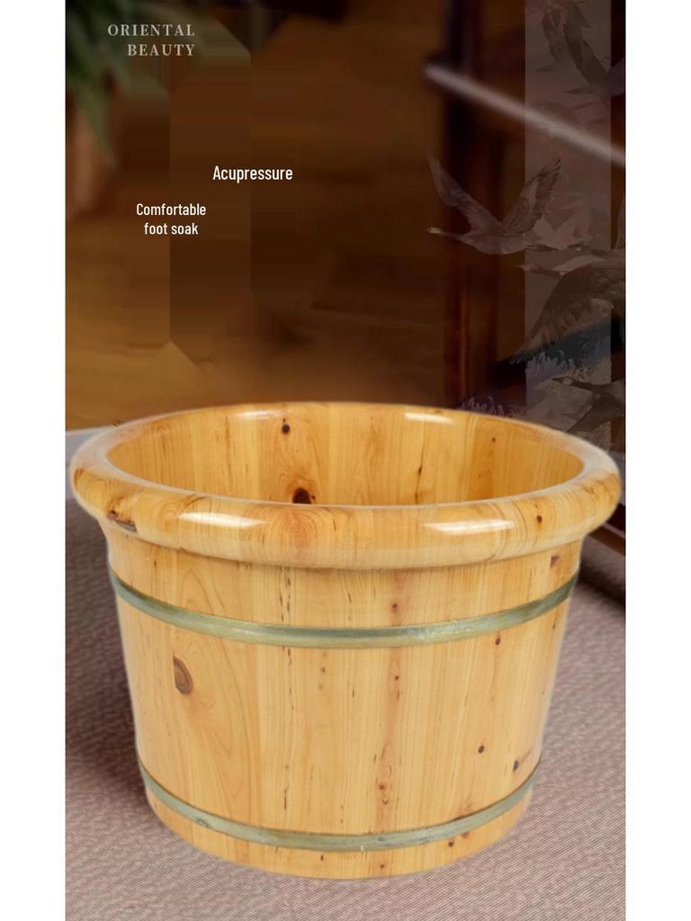 Cedar Wood Foot Bath Basin with Acupoint Massage - Household Wooden Soaking Bucket