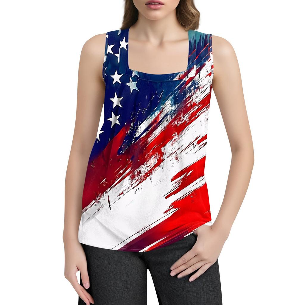 Tílko s čtvercovým límečkem Dámské tílko s potiskem Tričko Volný střih bez rukávů