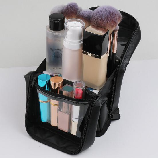 Vertical Makeup Bag Waterproof Portable Makeup Brush Organizer Large Capacity Stand-Up Cosmetic Bag for Travel Business Trips