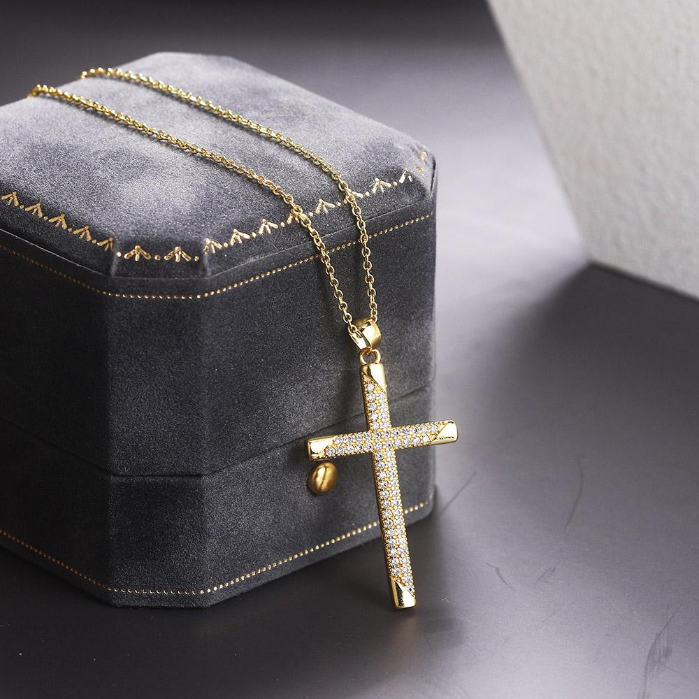 ZHOUYANG Pendants Necklace For Women Classic Cross Choker Chain Zircon Light Gold Women's Necklaces Jewelry N051