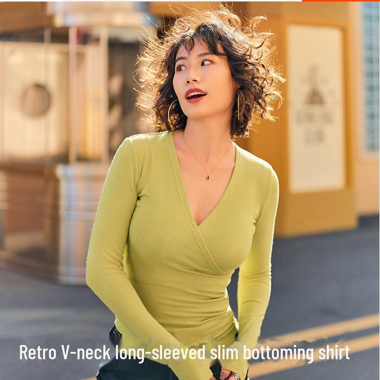 

Осенне-зимний плиссированный топ для йоги с V-образным вырезом и длинными рукавами M