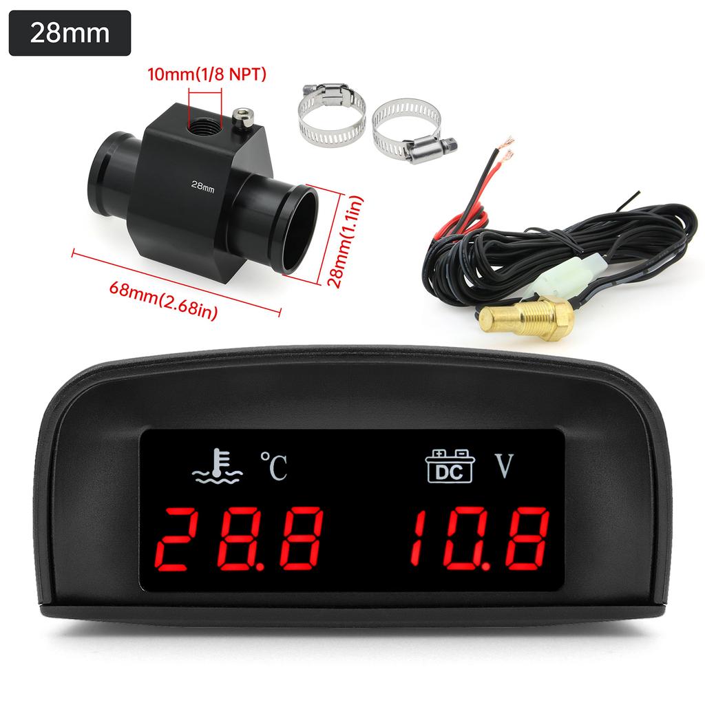 2 In 1 Car Water Temperature + Voltage Gauge LCD Display Digital Water Temp Gauge Voltmeter With 1/8 NPT Sensor Adapter 12V 24V