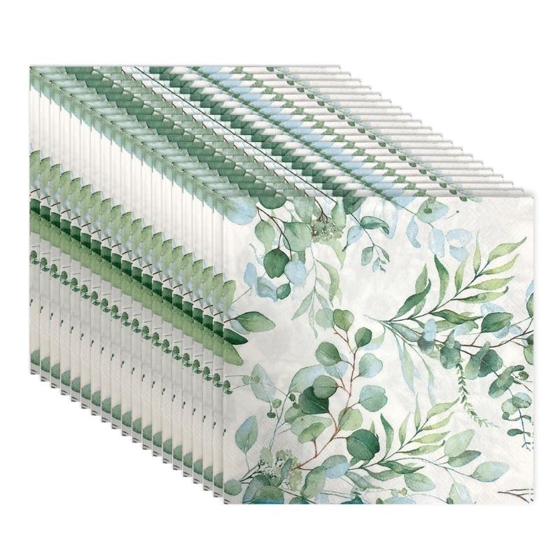 Pack of 20 Green Eucalyptuses Paper Napkins Vintages Table Decoration for Wedding Receptions and Garden Parties
