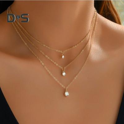Women Necklace Round Rhinestone Pendant Three Layers Adjustable with Extended Length Prom Party Neck Jewelry Wedding Necklace