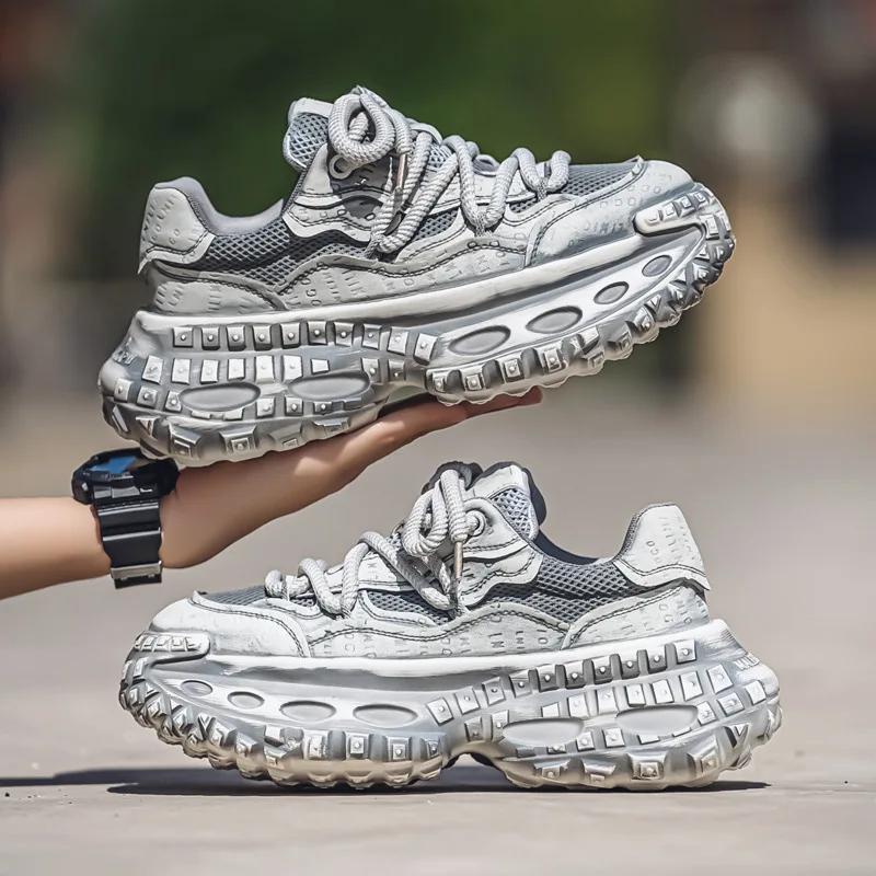 Men's Platform Sneakers Autumn New Cross Tied Breathable Non Slip Running Shoes Comfortable Height Increase Fashion Casual Shoes