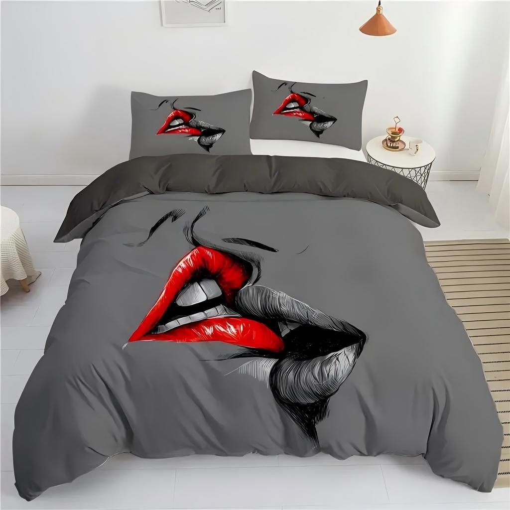 Grey couple kissing pattern 3D Printed Duvet Cover Simple Cartoon Bedding set Soft Comfortable Luxury Quilt Cover Pillowcase