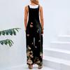 Women's Casual Loose Printed Sleeveless Tank Top Jumpsuit Square Neck Gathered Wide Leg Jumpsuit With Pockets