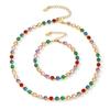 Mili Ins 18K Gold PVD-Plated Stainless Steel Set: Handmade Claw-Set 5mm Colored Zircon Bracelet & Necklace, Super Shiny.
