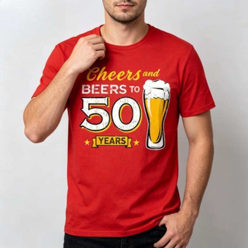 Soft Cotton Unisex Tshirt Beers 50th Birthday Beer Mug Banner Pattern Oneck Birthday Celebration Casual Comfort Wear Tops