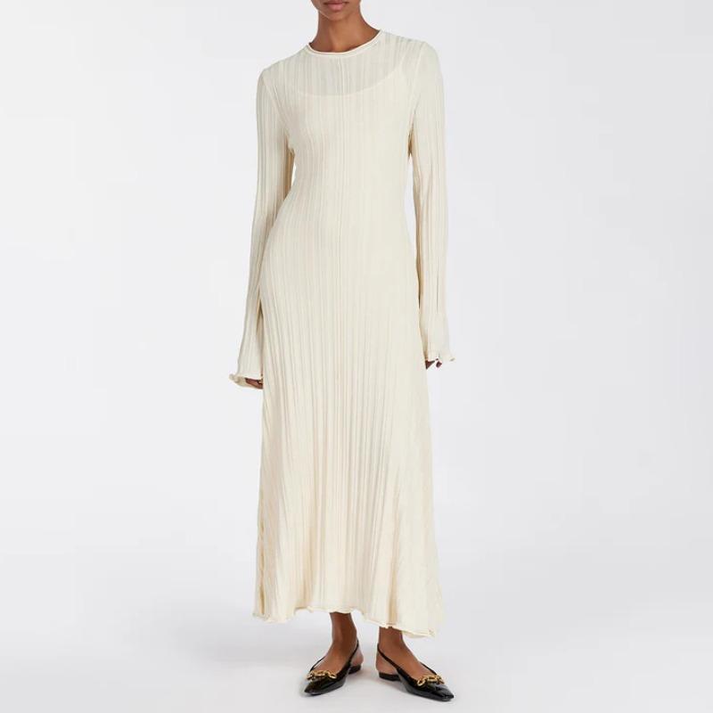 Pletené Maxi Šaty Dámské Podzim Zima Nové Ležérní Retro S Vysokým Pasem Žebrovaný Svetr Bodycon Šaty Dámské Sváteční Párty Outfity