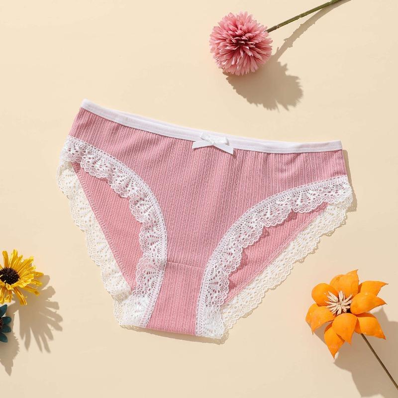 Ladies Spring and Summer New Lace Pure Color Breathable Double Layer of Low Waist Triangle Briefs