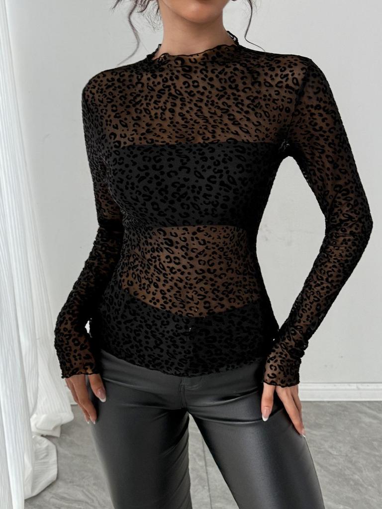 Autumn/Winter New Arrivals: Slim Fit Long Sleeve Mesh Turtleneck Blouse Oversized Casual Top for Women