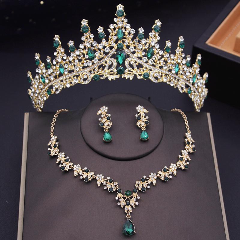 Women Wedding Crown Jewelry Sets Bridal Tiaras Necklace Earrings set Princess Girls Party Prom Bride Jewelry Set Aecessories