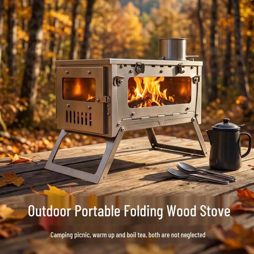 Portable Titanium Camping Wood Stove with Visible Heating for Tents