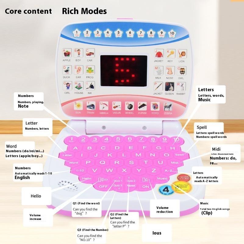 Kids Laptop Toy Educational Learning Computer with English Keyboard Music Sound Interactive for Children 4-6 Years