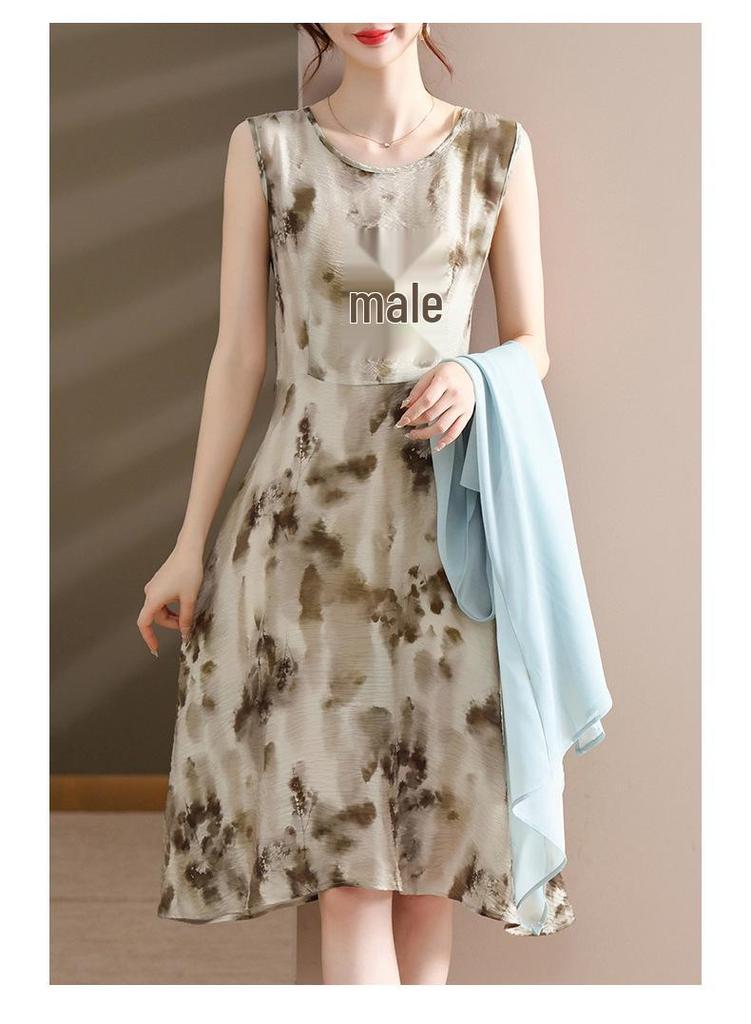Elegant Chiffon Summer Dress Set for Mature and Elderly Women - Stylish Two-Piece Skirt Ensemble